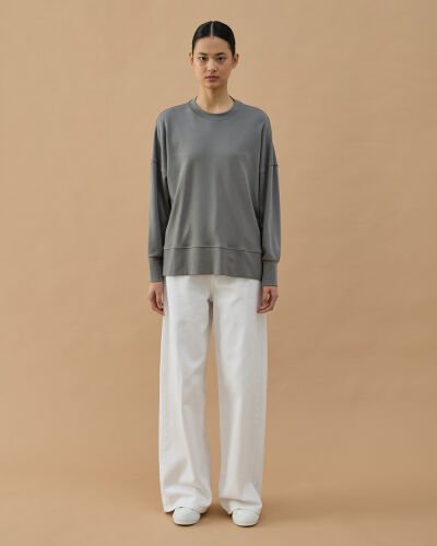 Penye İnterlok Fresh Yırtmaçlı Bluz Gri - Aybikestil (1)