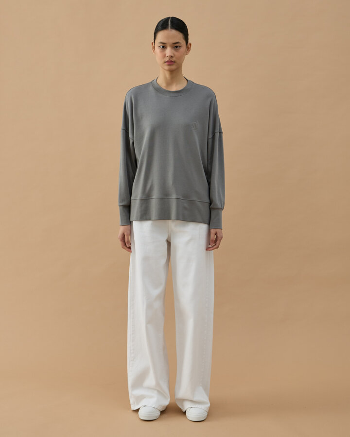 Penye İnterlok Fresh Yırtmaçlı Bluz Gri - Aybikestil (1)