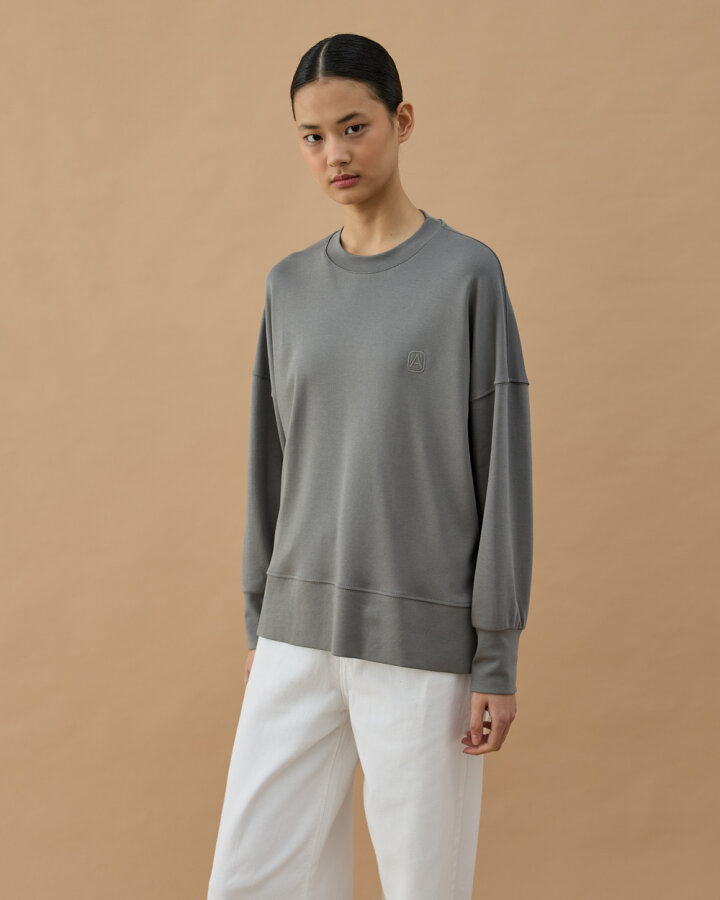 Penye İnterlok Fresh Yırtmaçlı Bluz Gri - Aybikestil (1)