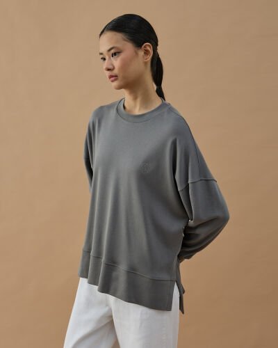 Penye İnterlok Fresh Yırtmaçlı Bluz Gri 