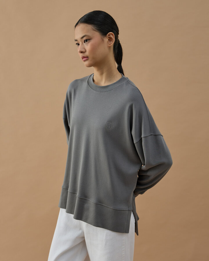 Penye İnterlok Fresh Yırtmaçlı Bluz Gri