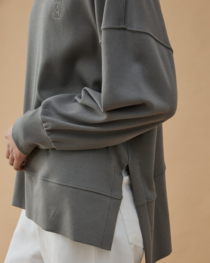 Penye İnterlok Fresh Yırtmaçlı Bluz Gri - Aybikestil (1)