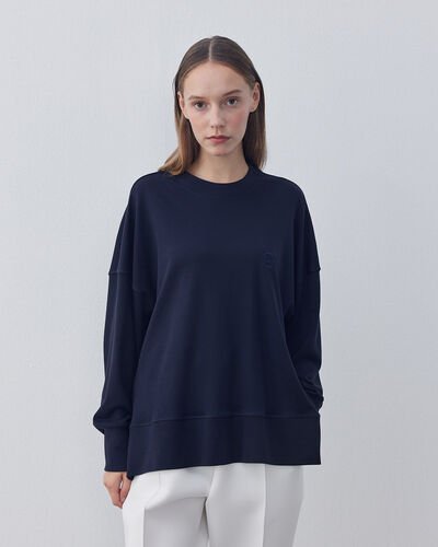 Penye İnterlok Fresh Yırtmaçlı Bluz Lacivert 