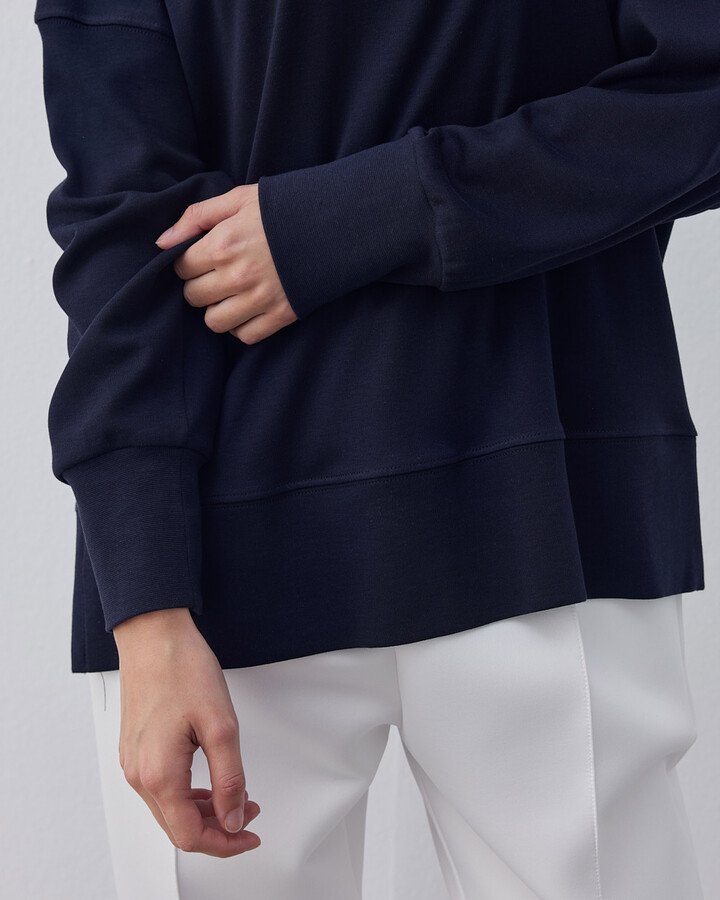 Penye İnterlok Fresh Yırtmaçlı Bluz Lacivert - Aybikestil (1)