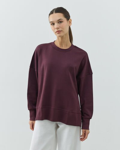 Penye İnterlok Fresh Yırtmaçlı Bluz Mürdüm 