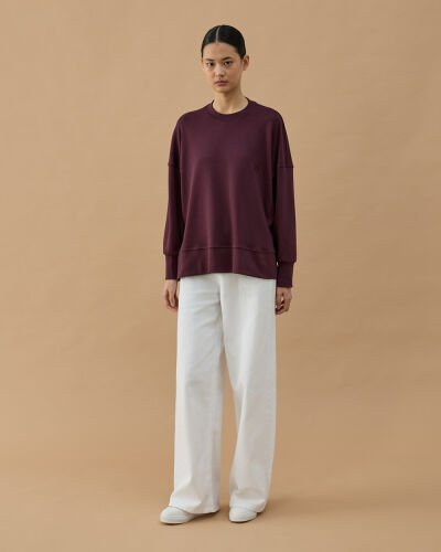 Penye İnterlok Fresh Yırtmaçlı Bluz Mürdüm - Aybikestil (1)