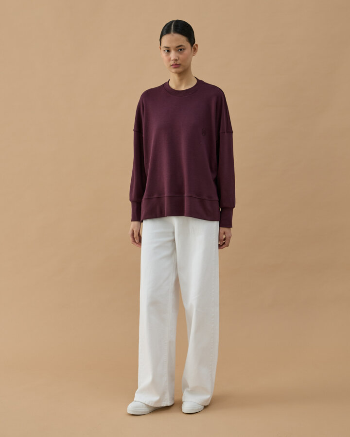 Penye İnterlok Fresh Yırtmaçlı Bluz Mürdüm - Aybikestil (1)