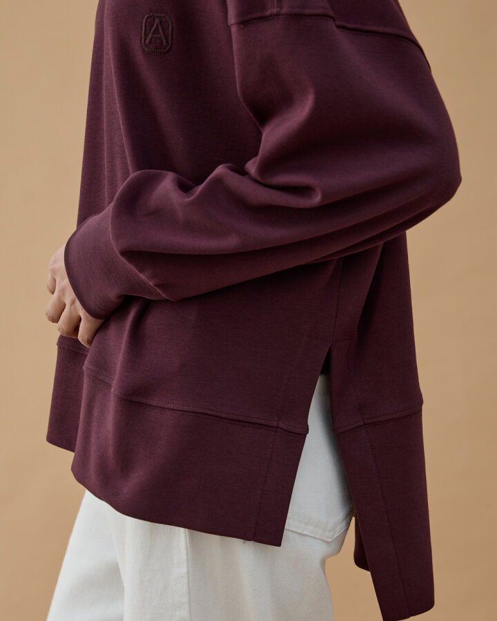 Penye İnterlok Fresh Yırtmaçlı Bluz Mürdüm - Aybikestil (1)