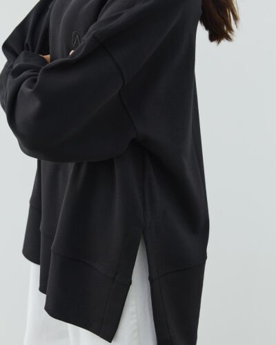 Penye İnterlok Fresh Yırtmaçlı Bluz Siyah - Aybikestil (1)