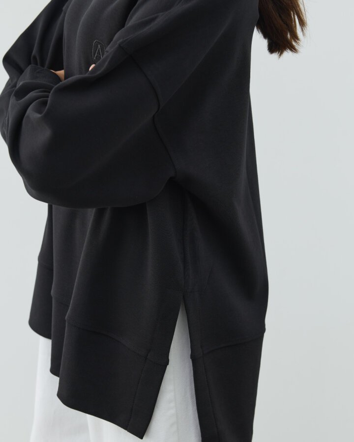 Penye İnterlok Fresh Yırtmaçlı Bluz Siyah - Aybikestil (1)