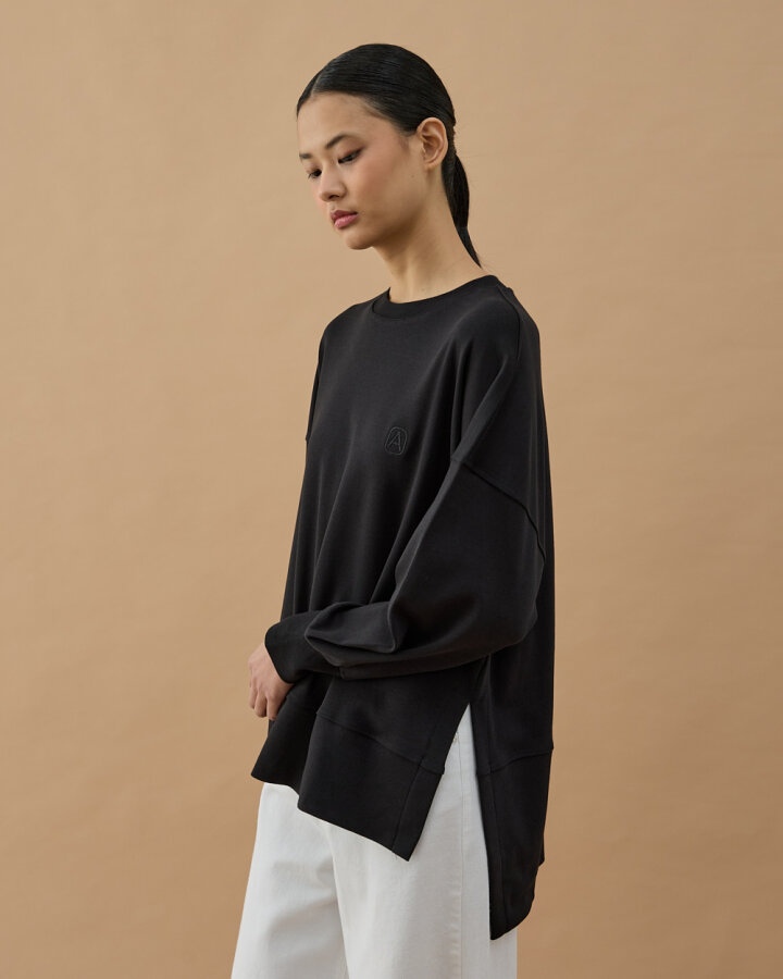 Penye İnterlok Fresh Yırtmaçlı Bluz Siyah