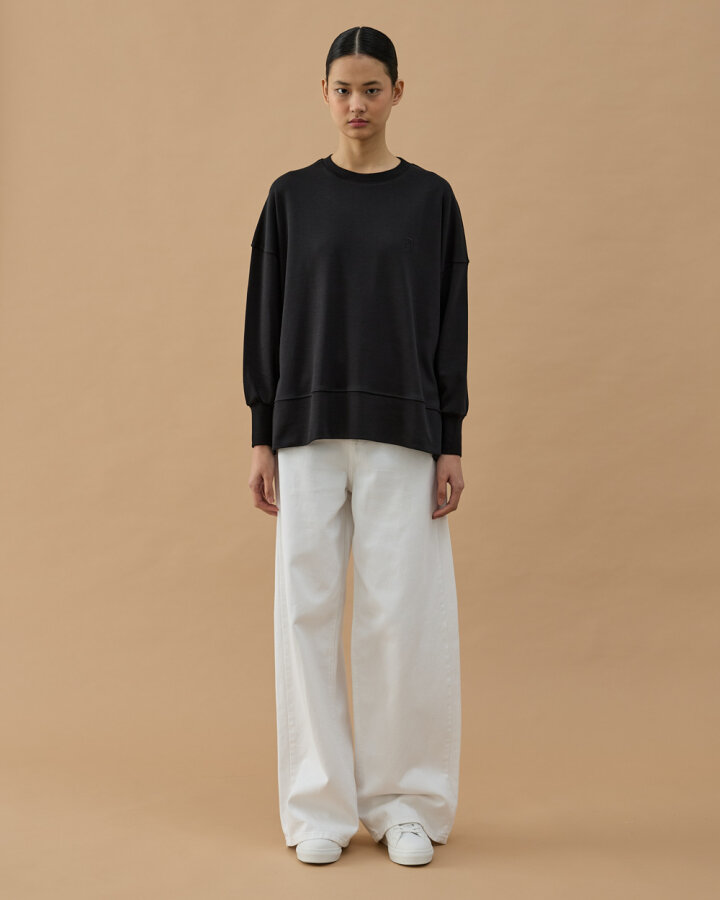 Penye İnterlok Fresh Yırtmaçlı Bluz Siyah - Aybikestil (1)