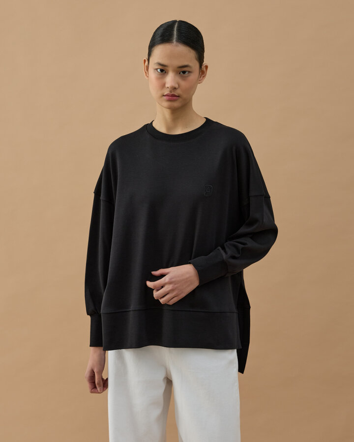 Penye İnterlok Fresh Yırtmaçlı Bluz Siyah - Aybikestil (1)