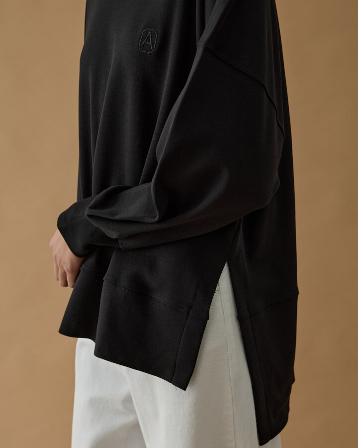 Penye İnterlok Fresh Yırtmaçlı Bluz Siyah - Aybikestil (1)