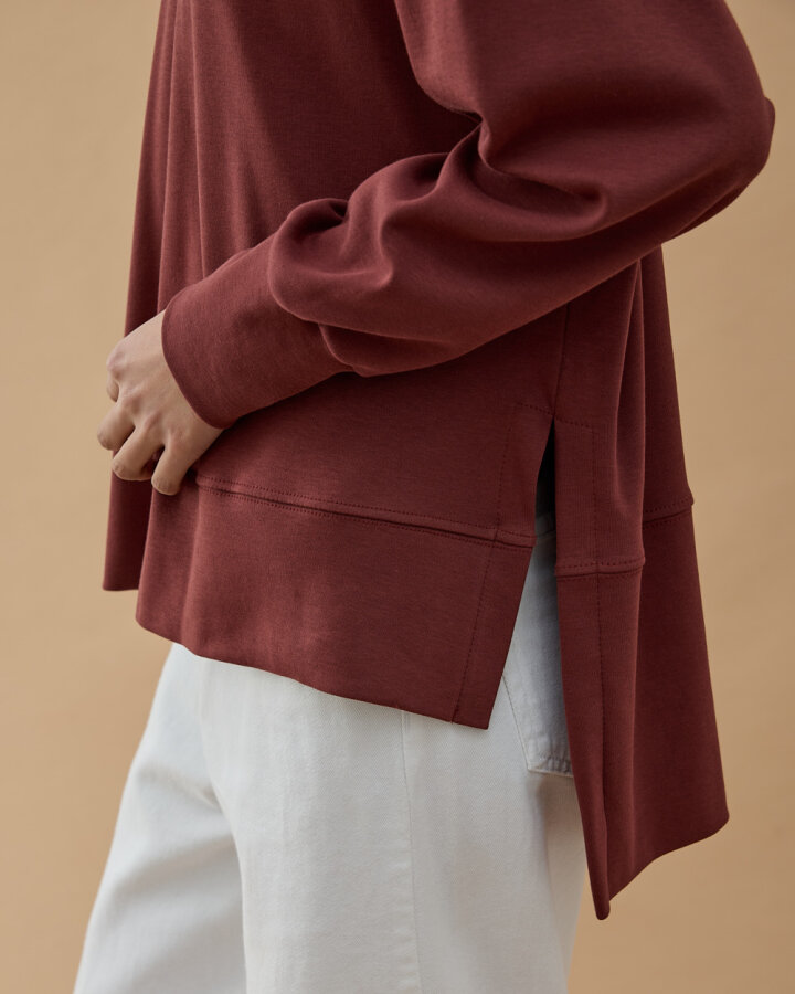 Penye İnterlok Fresh Yırtmaçlı Bluz Terra Cotta - Aybikestil (1)