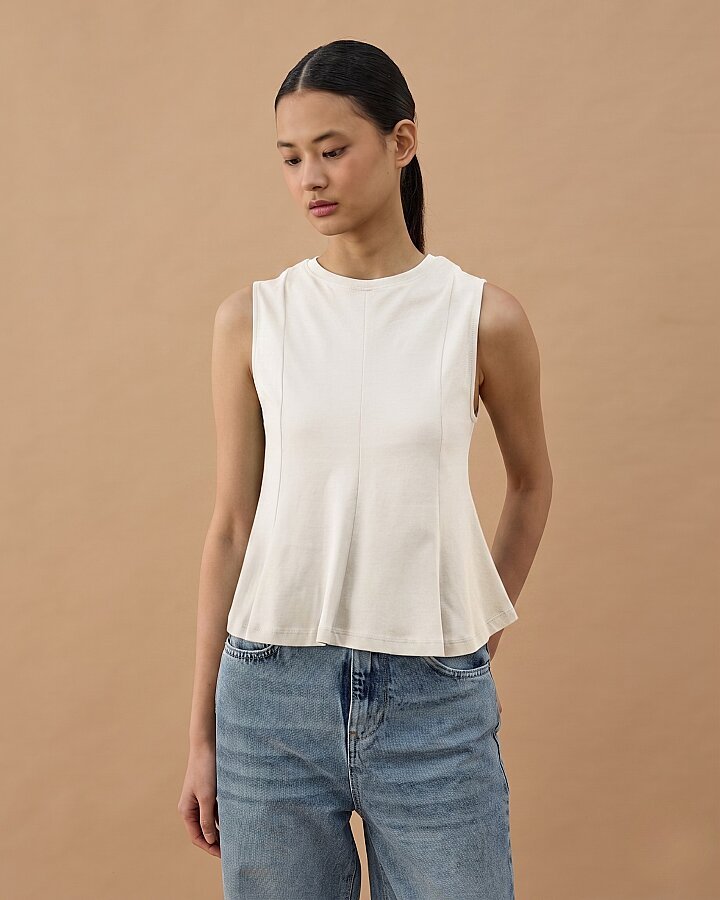 Penye İnterlok Kuplu Kolsuz Body Ekru