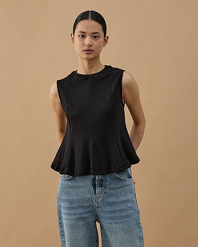 Penye İnterlok Kuplu Kolsuz Body Siyah 