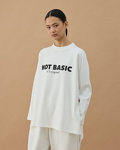 Penye İnterlok Relax Bluz Baskılı Not Basic - Aybikestil