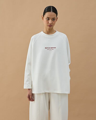 Penye İnterlok Relax Bluz Baskılı Out Of Office - Aybikestil