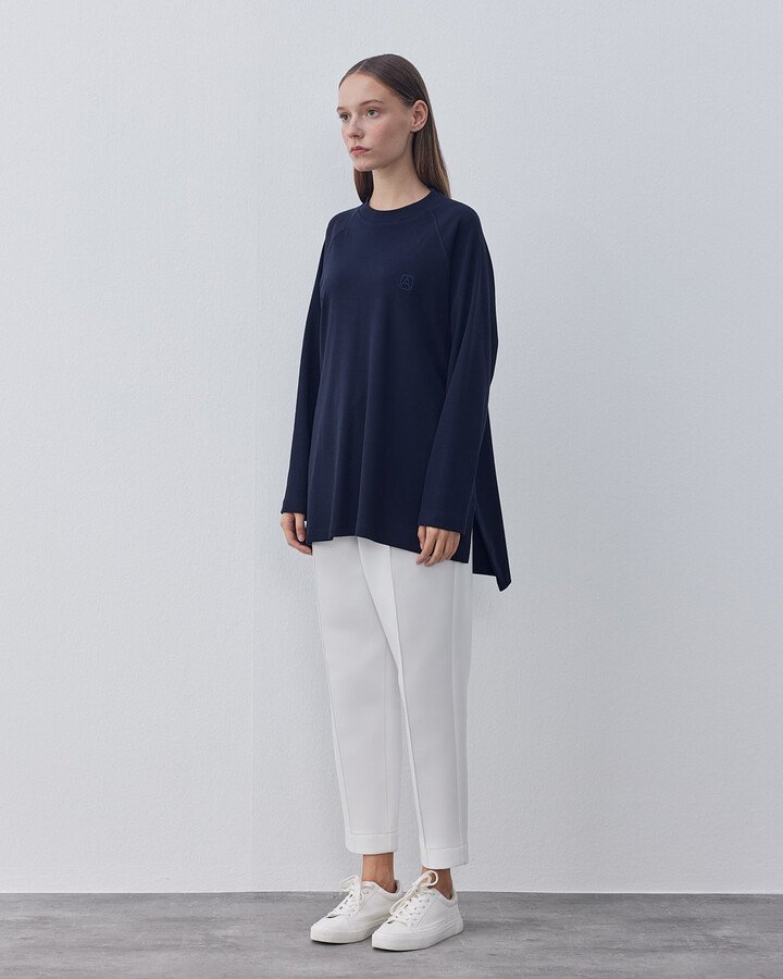 Penye İnterlok Relax Bluz Lacivert - Aybikestil (1)