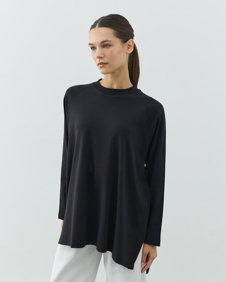 Penye İnterlok Relax Bluz Siyah