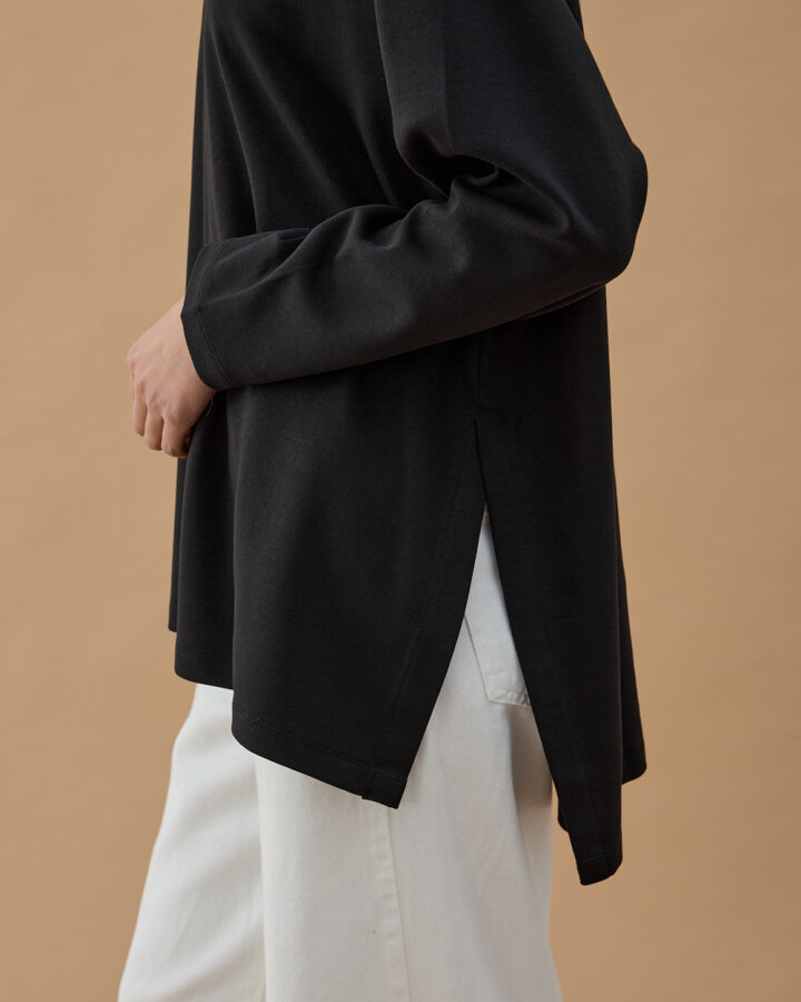 Penye İnterlok Relax Bluz Siyah - Aybikestil (1)