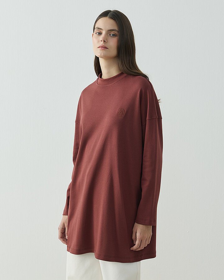 Penye İnterlok Relax Bluz Terra Cotta - Aybikestil (1)