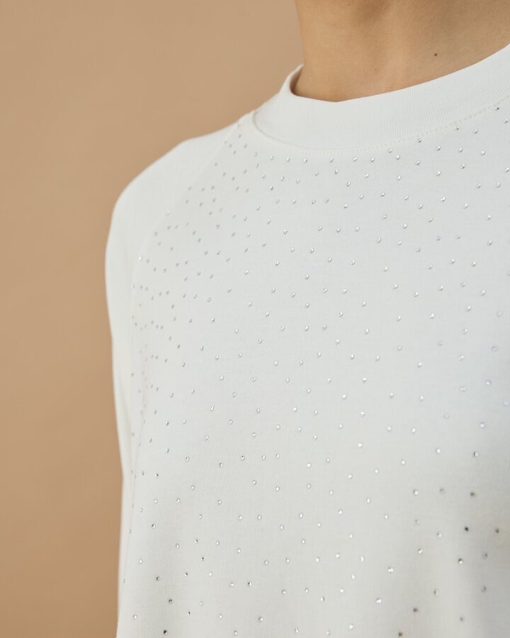 Penye İnterlok Taşlı Relax Bluz Ekru - Aybikestil (1)