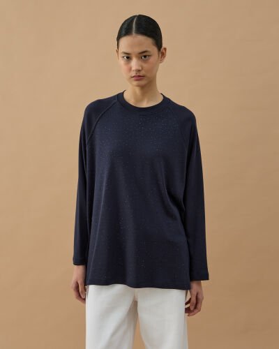 Penye İnterlok Taşlı Relax Bluz Lacivert - Aybikestil (1)