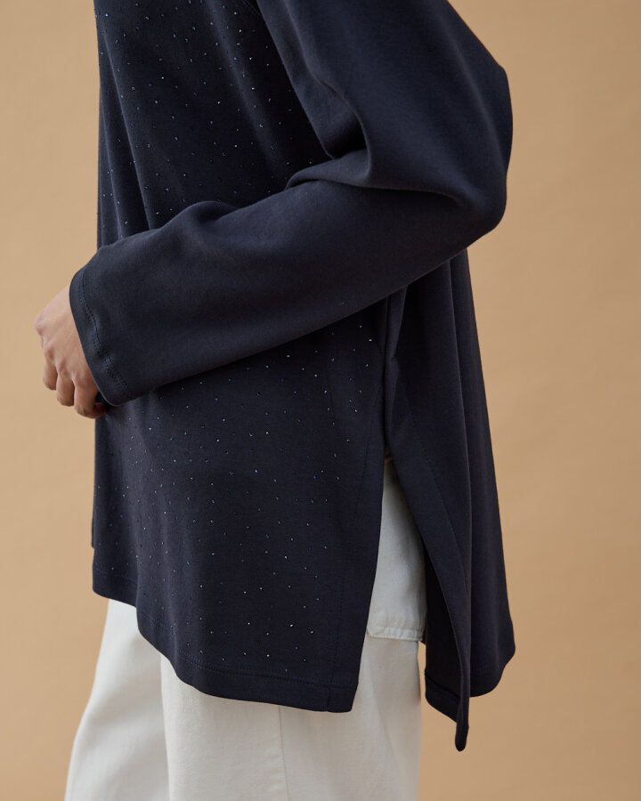 Penye İnterlok Taşlı Relax Bluz Lacivert - Aybikestil (1)