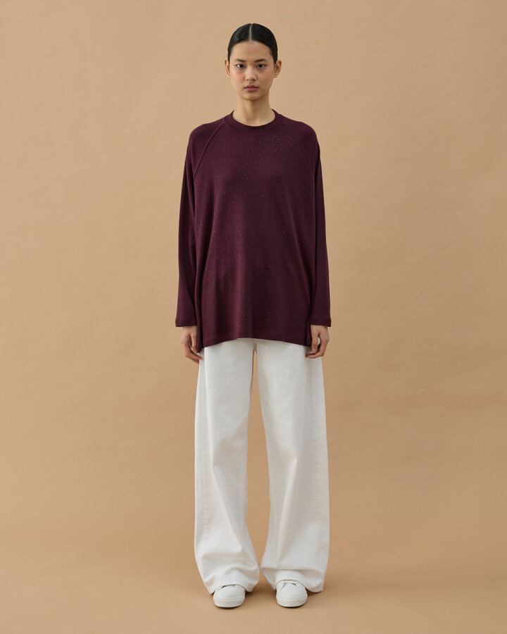 Penye İnterlok Taşlı Relax Bluz Mürdüm - Aybikestil (1)