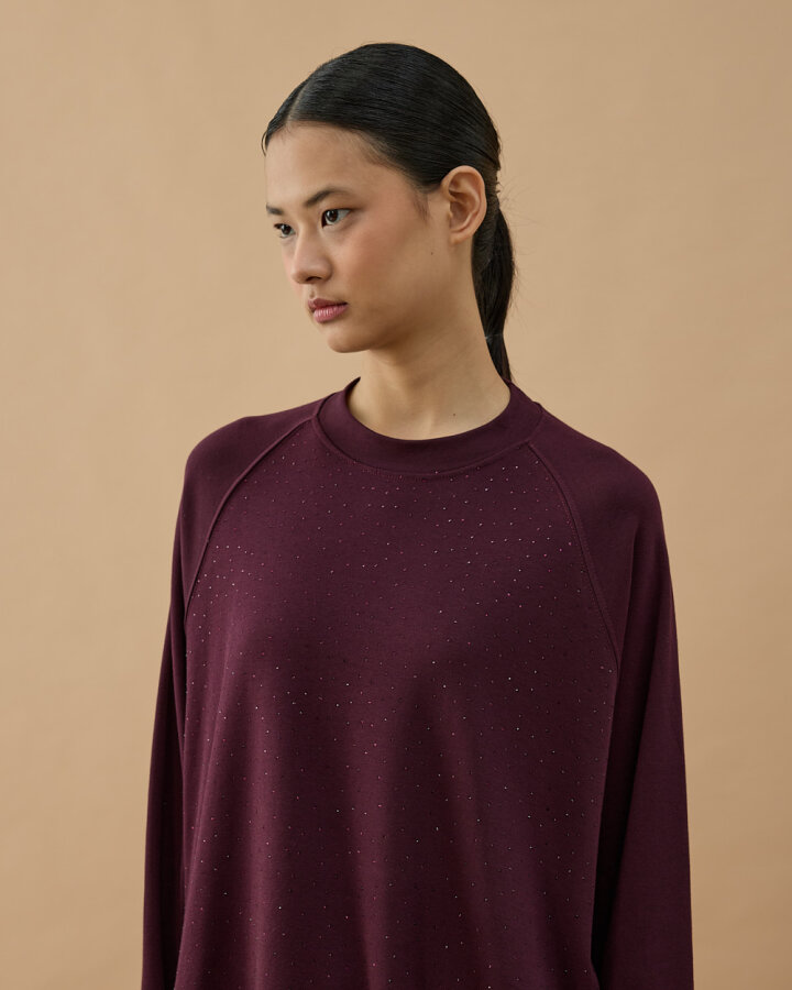 Penye İnterlok Taşlı Relax Bluz Mürdüm - Aybikestil (1)