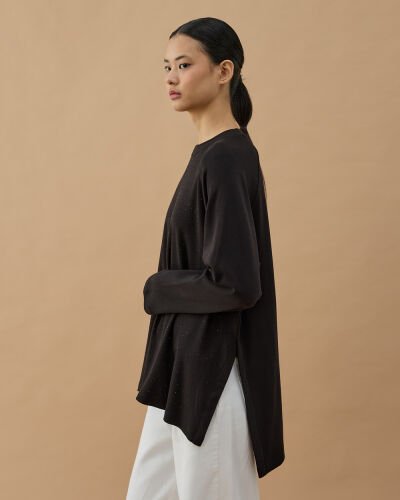 Penye İnterlok Taşlı Relax Bluz Siyah - Aybikestil (1)