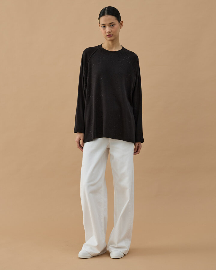 Penye İnterlok Taşlı Relax Bluz Siyah - Aybikestil (1)