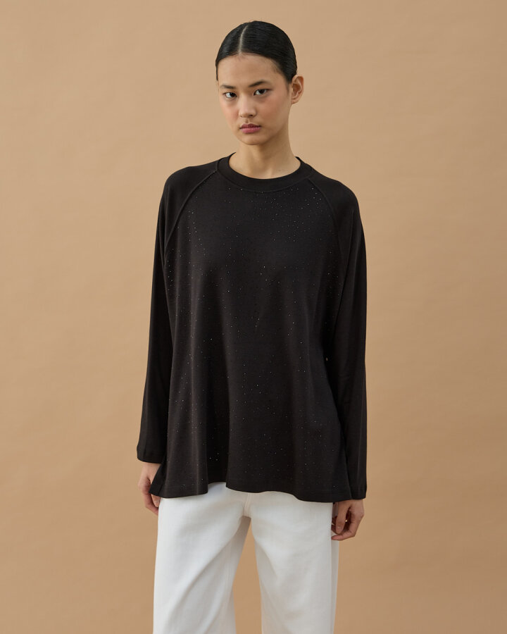 Penye İnterlok Taşlı Relax Bluz Siyah - Aybikestil