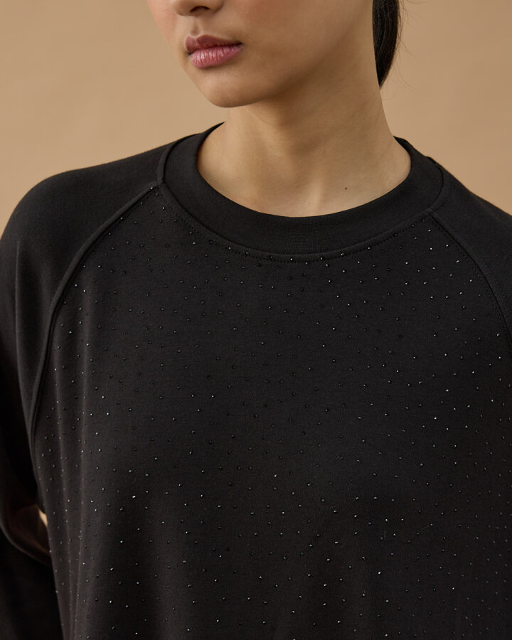 Penye İnterlok Taşlı Relax Bluz Siyah - Aybikestil (1)