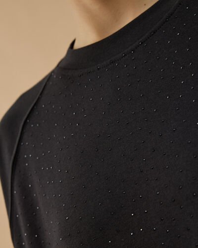 Penye İnterlok Taşlı Relax Bluz Siyah - Aybikestil