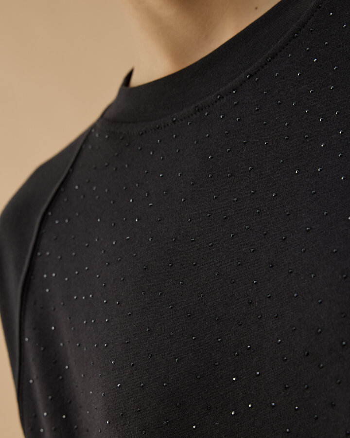 Penye İnterlok Taşlı Relax Bluz Siyah - Aybikestil (1)