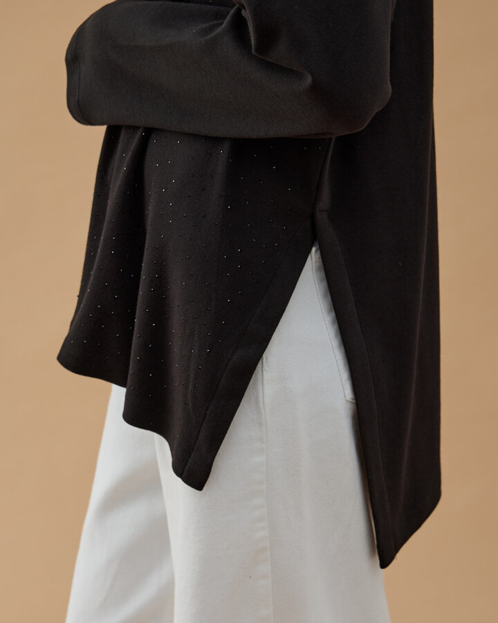 Penye İnterlok Taşlı Relax Bluz Siyah - Aybikestil (1)