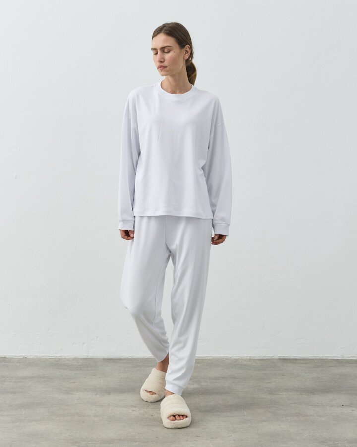 Penye Ribana Jogger Pijama Takımı Beyaz - Aybikestil (1)