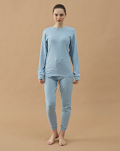 Penye Ribana Jogger Pijama Takımı Mavi 