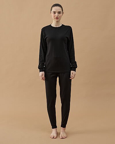 Penye Ribana Jogger Pijama Takımı Siyah 