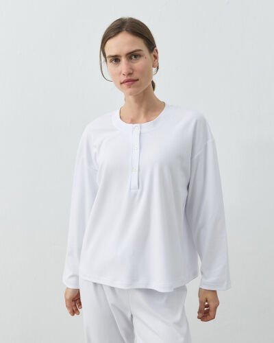 Penye Ribana Önü Patlı Pijama Takımı Beyaz - Aybikestil (1)