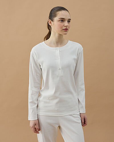 Penye Ribana Önü Patlı Pijama Takımı Ekru - Aybikestil (1)