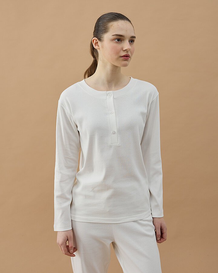 Penye Ribana Önü Patlı Pijama Takımı Ekru - Aybikestil (1)