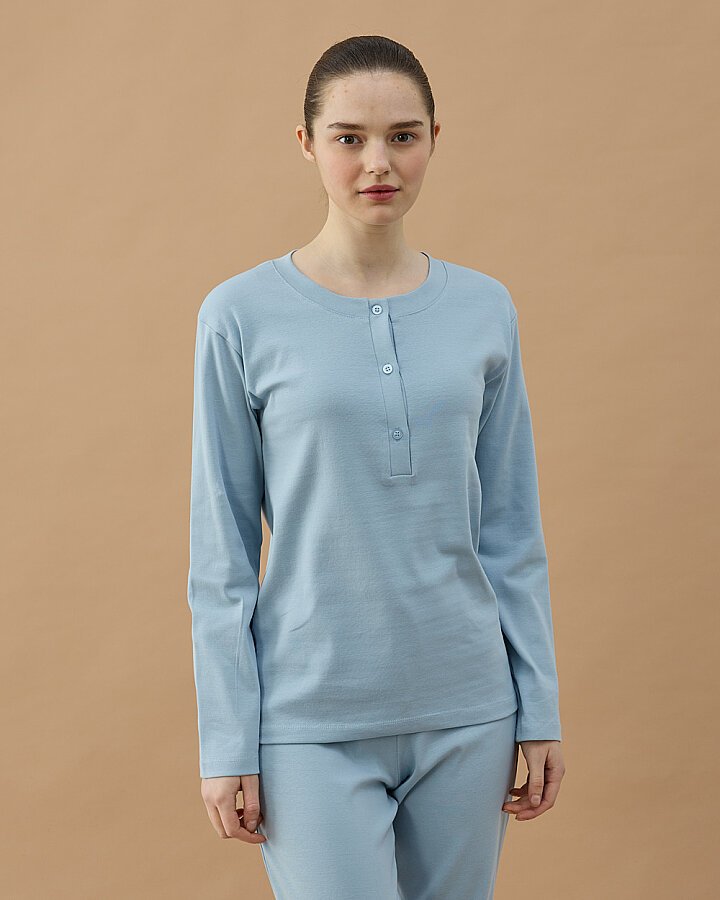 Penye Ribana Önü Patlı Pijama Takımı Mavi - Aybikestil (1)