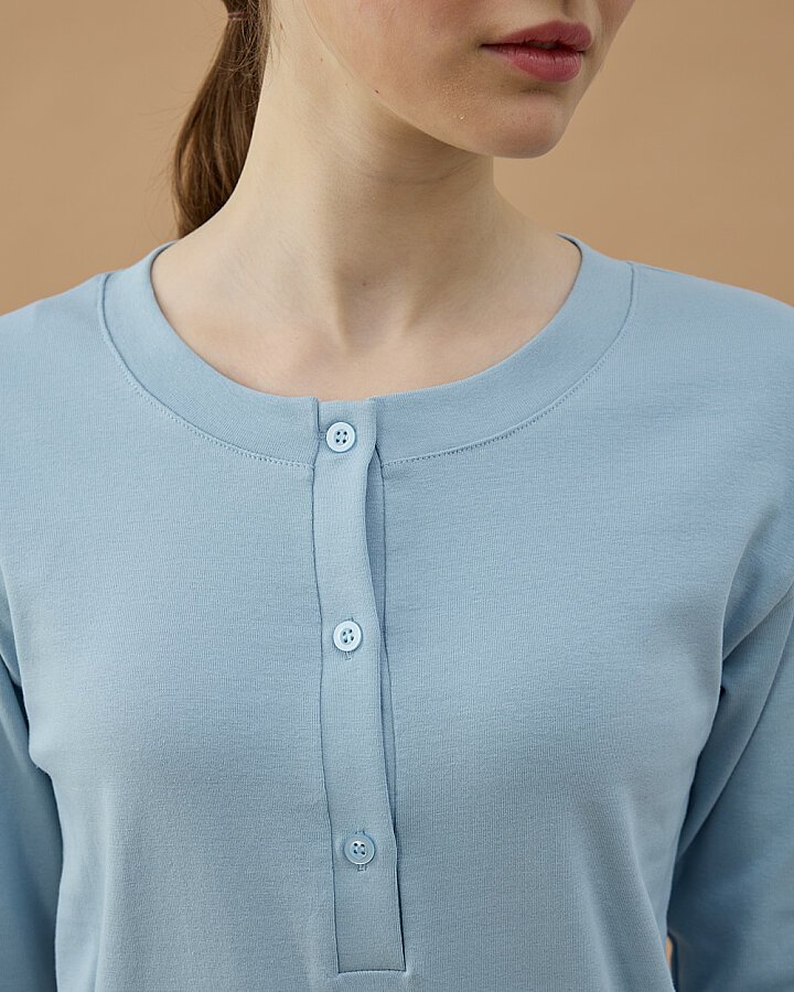 Penye Ribana Önü Patlı Pijama Takımı Mavi - Aybikestil (1)