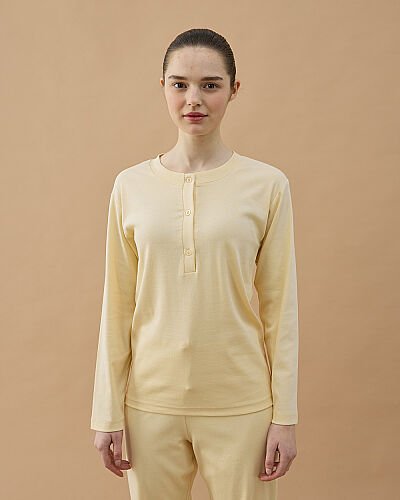 Penye Ribana Önü Patlı Pijama Takımı Sarı - Aybikestil (1)