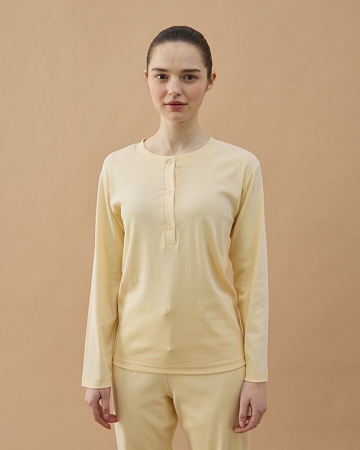 Penye Ribana Önü Patlı Pijama Takımı Sarı - Aybikestil (1)