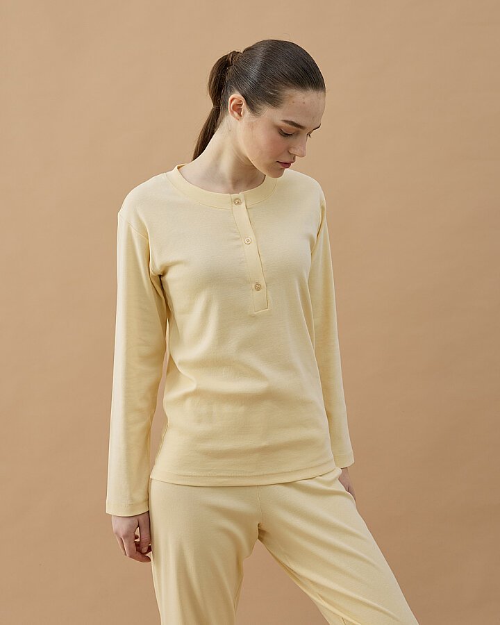 Penye Ribana Önü Patlı Pijama Takımı Sarı - Aybikestil (1)